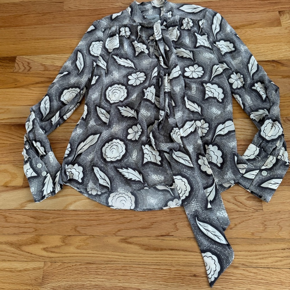 Rachel Comey Silk Patterned Tie Neck Blouse Sz 2